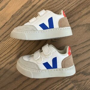 Veja Kids Sneakers in White, Blue, and Tan